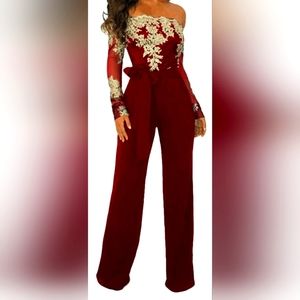 NWOT Ophestin red and gold formal jumpsuit